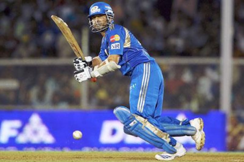 Sachin Tendulkar hits a boundary on his way to a match-winning knock.