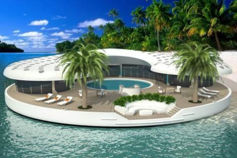 Atoll Floating Islands, a Dubai-based joint venture between Palmerstone and Donald Starkey Designs has developed a concept to answer the needs of The WorldÕs frustrated owners. The ÔOme is a floating home on a monocoque type structure, which is designed to be manouvered  between DubaiÕs coast and The World.

Courtesy Graham Henderson and Donald Starkey