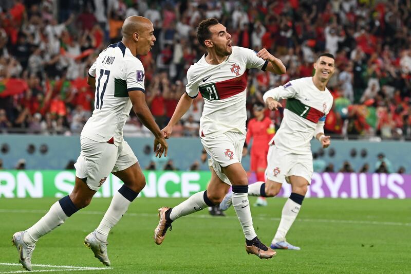 Ricardo Horta celebrates scoring for Portugal. Getty