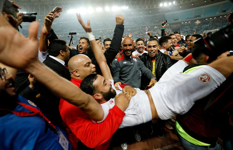 Tunisia's Ghaliene Chaaleli celebrates after the match. Reuters