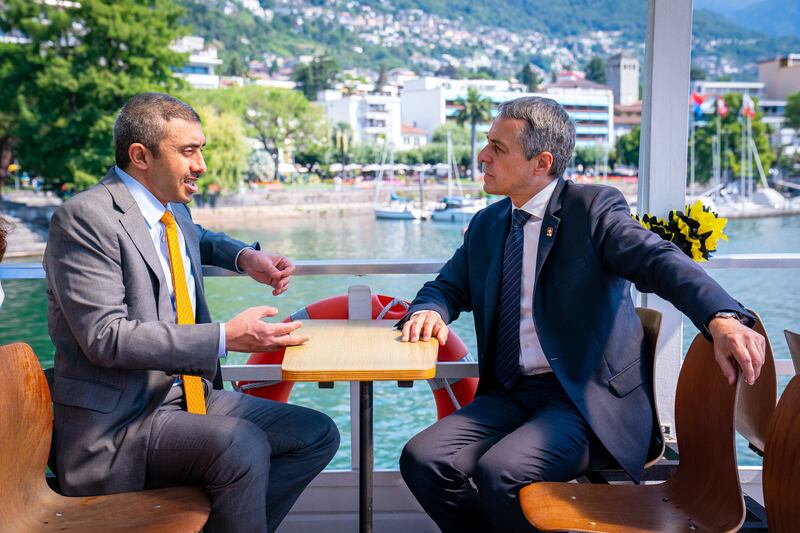 Sheikh Abdullah and Mr Cassis in discussion at Locarno.