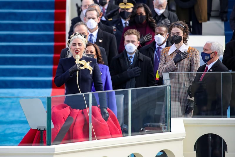 Lady Gaga sings the National Anthem at the inauguration of US President-elect Joe Biden. AFP