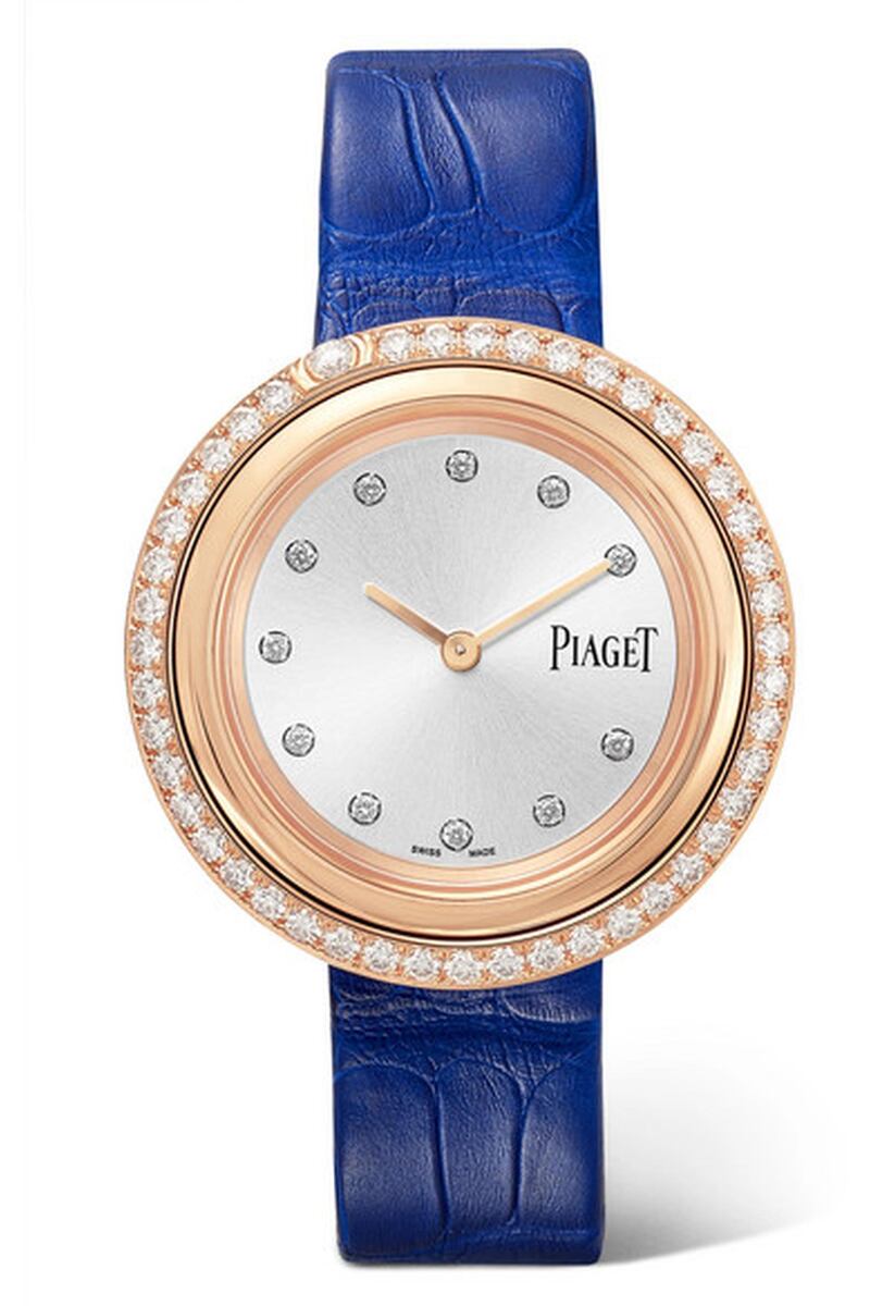 <p>Possession 34mm 18K rose gold, alligator and diamond watch, Dh59,770, Piaget on Net-a-Porter</p>
