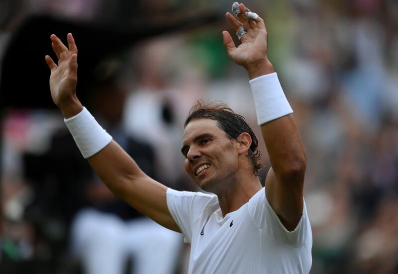 Rafael Nadal of Spain celebrates winning against Botic van de Zandschulp of Netherlands during their fourth-round match on day eight of Wimbledon 2022. Getty Images