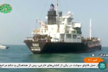 Footage of the tanker Riah from Iranian state TV after it was detained on accusations of smuggling fuel in the Gulf. IRIN via Reuters