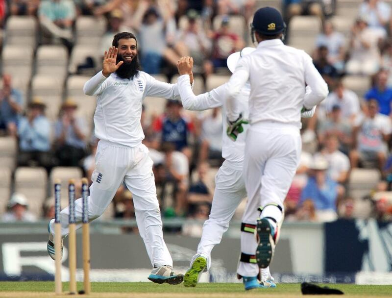 England’s Moeen Ali may not be a threatening bowler, but he reaped the rewards of pitching the ball in the right areas consistently. Olly Greenwood / AFP

