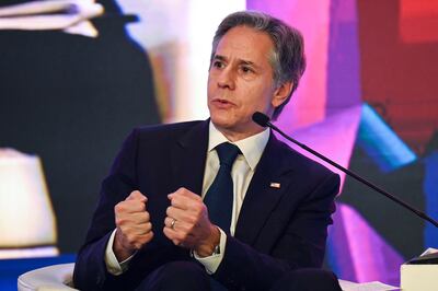 US Secretary of State Antony Blinken speaks during the Indo-Pacific Quad foreign ministers panel discussion in New Delhi. AFP