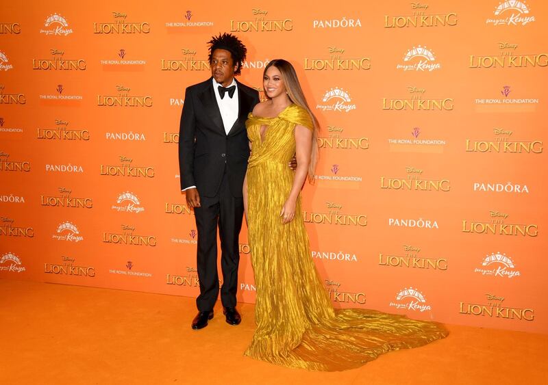 Beyonce Knowles-Carter and Jay-Z attend the premiere of Disney's 'The Lion King' in London's Leicester Square on July 14, 2019. Getty Images