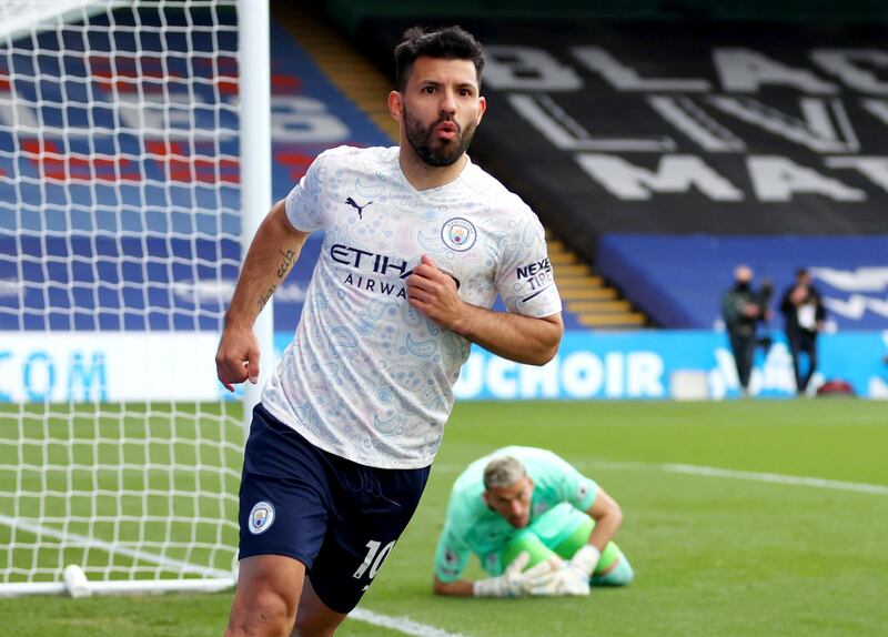 Sergio Aguero ends the Premier League season against Everton on Sunday having secured his fifth league title with Manchester City. PA