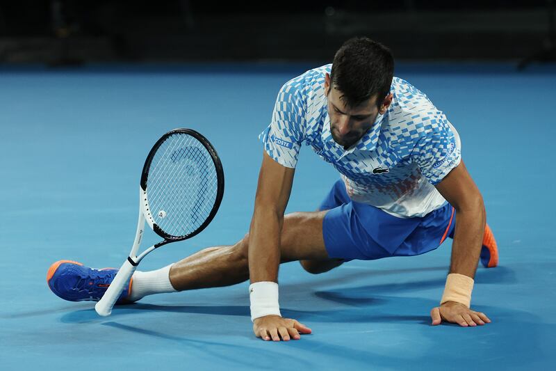 Novak Djokovic falls. Getty