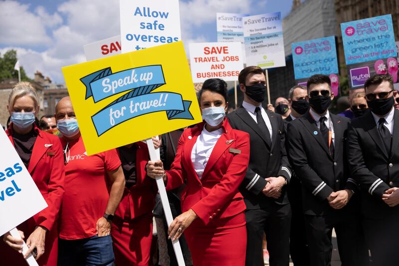 Air crew members take part in the protest. Getty Images