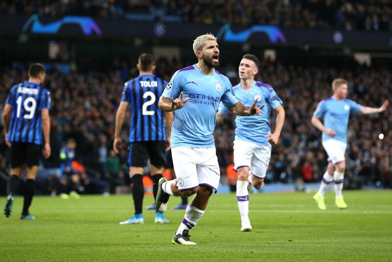 Sergio Aguero celebrates after scoring Manchester City's second goal. Getty Images