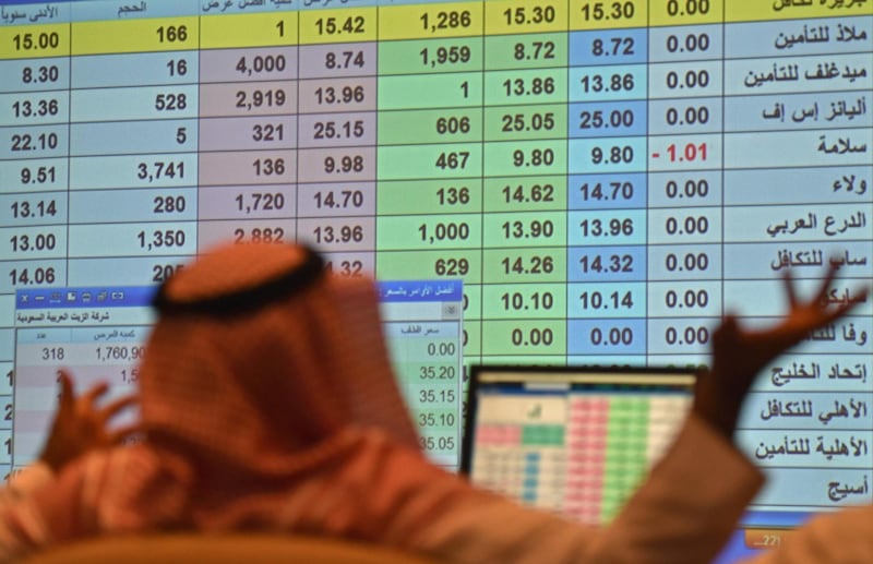 A Saudi broker monitors the stock market at the Arab National Bank in the Saudi capital Riyadh. AFP