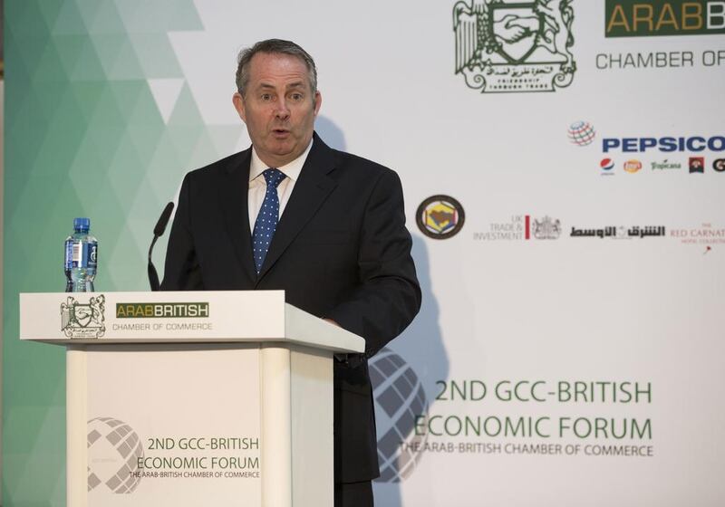 Liam Fox, the UK’s secretary of state for international trade, at the GCC-British Economic Forum in London. Stephen Lock for The National