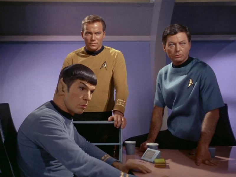 Leonard Nimoy as Spock, William Shatner as Captain James T Kirk and DeForest Kelley as Dr McCoy in the original Star Trek TV series, which began in 1966. Getty Images 