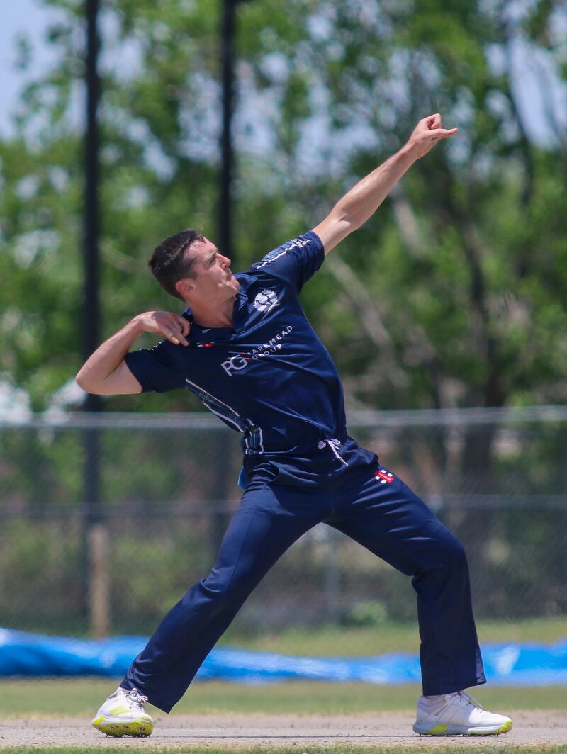 Chris Sole took four wickets as Scotland restricted UAE to 215 in the one-day international in Texas. Photo: USA Cricket