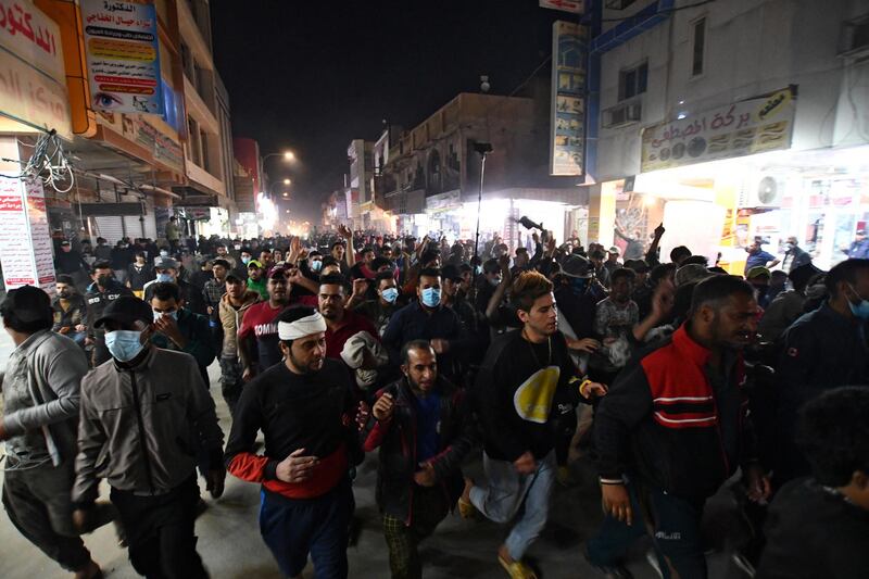 Anti-government protesters demand the resignation of governor Nazem al-Waeli, in Iraq's southern city of Nasiriyah, in Dhi Qar province. Four demonstrators were reportedly killed in clashes with security forces in Nasiriyah. AFP