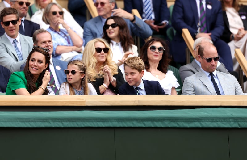 The Cambridges in the royal box on Centre Court at the All England Lawn Tennis and Croquet Club. Getty