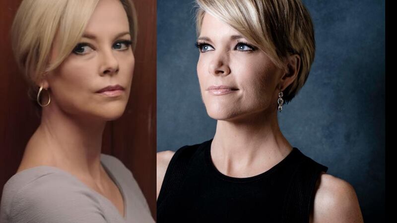Charlize Theron, left, has transformed into former Fox News host Megyn Kelly, right, for her new film 'The Bombshell'