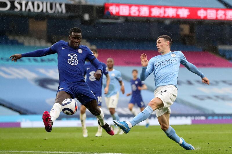 City substitute Phil Foden shoots at goal. AFP
