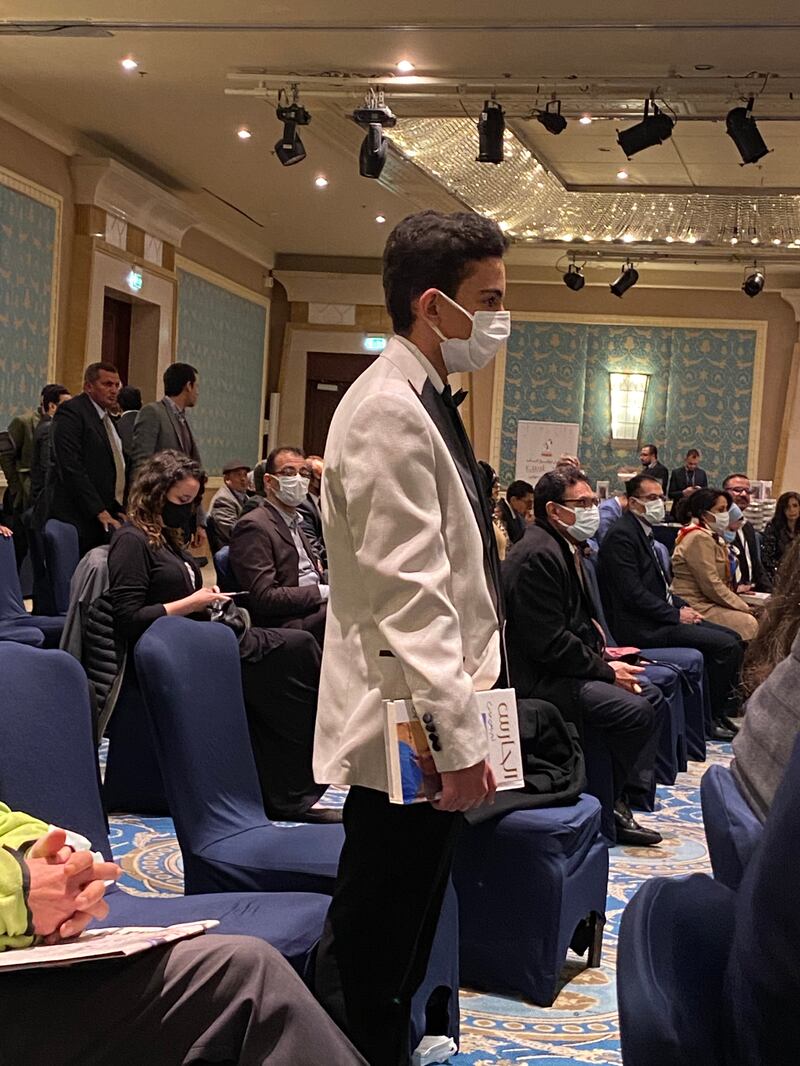 Youssef Hawas, 14, at the launch of  'The Guardian', the autobiography of renowned Egyptian archaeologist and Egyptologist Zahi Hawass. Nada El Sawy / The National