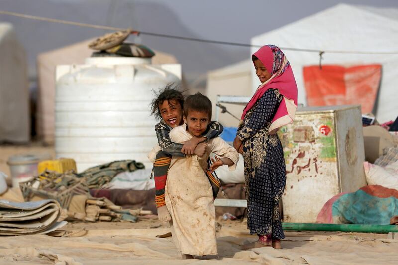 Children play at a camp for internally displaced people (IDPs) in Marib, Yemen April 5, 2021. Picture taken April 5, 2021. REUTERS/Ali Owidha