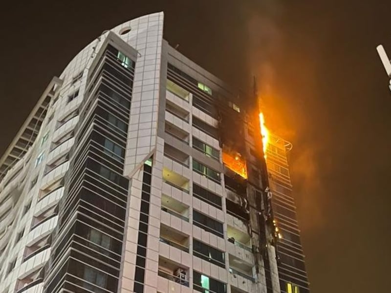 Marina Tower fire broke out on the ninth floor. Photo: Dubai Civil Defence