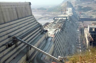 The construction site of the Grand Ethiopian Renaissance Dam in Guba in the North West of Ethiopia, seen in November 2017.  AP
