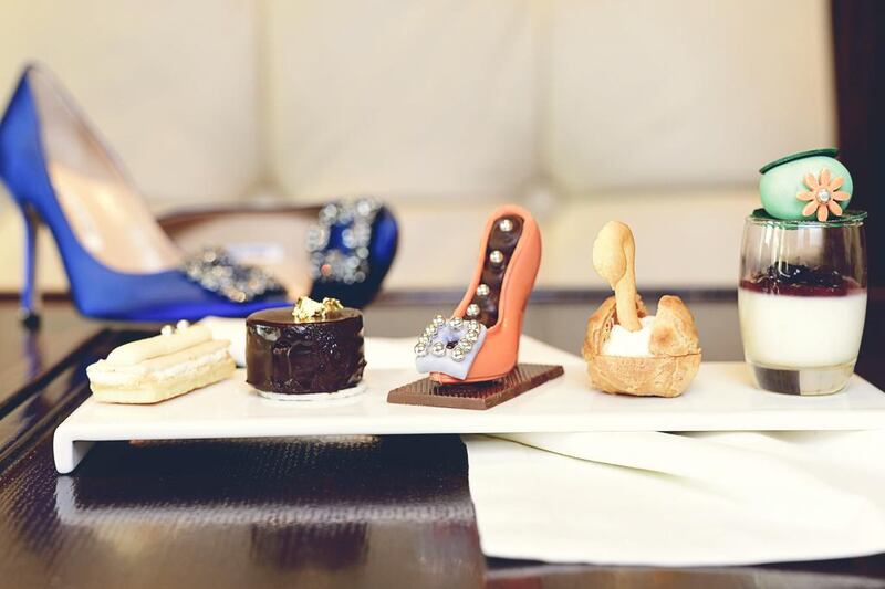 The resort, located in Wafi, has partnered exclusively with Manolo Blahnik to serve up a themed afternoon tea in which cakes will take the form of the brand’s classic Hangisi pumps.. Courtesy Raffles Dubai