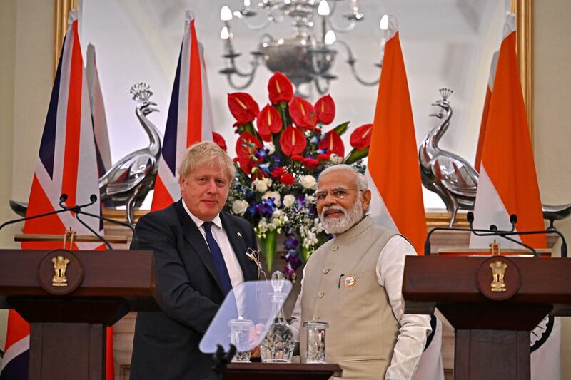 Boris Johnson and Narendra Modi agreed on a new security deal in India. EPA