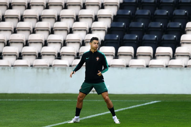 Cristiano Ronaldo of Portugal warms up during the Portugal training session prior to the UEFA Nations League final. Getty Images