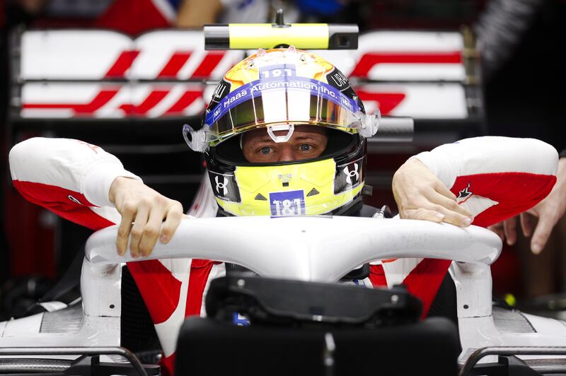 Mick Schumacher of Haas F1 Team sits in his car during the qualifying session on Saturday. EPA