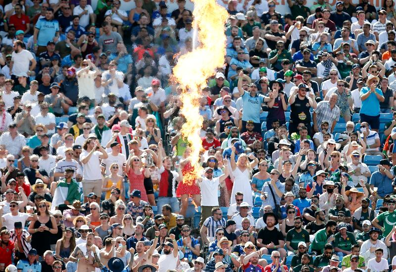 Fans in the stand react during the second T20 in Headingley, Leeds.