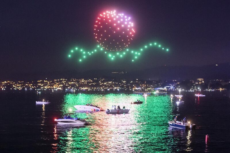 A view of a drone show as part of the 'Zueri Faescht' folk festival in Zurich, Switzerland. EPA