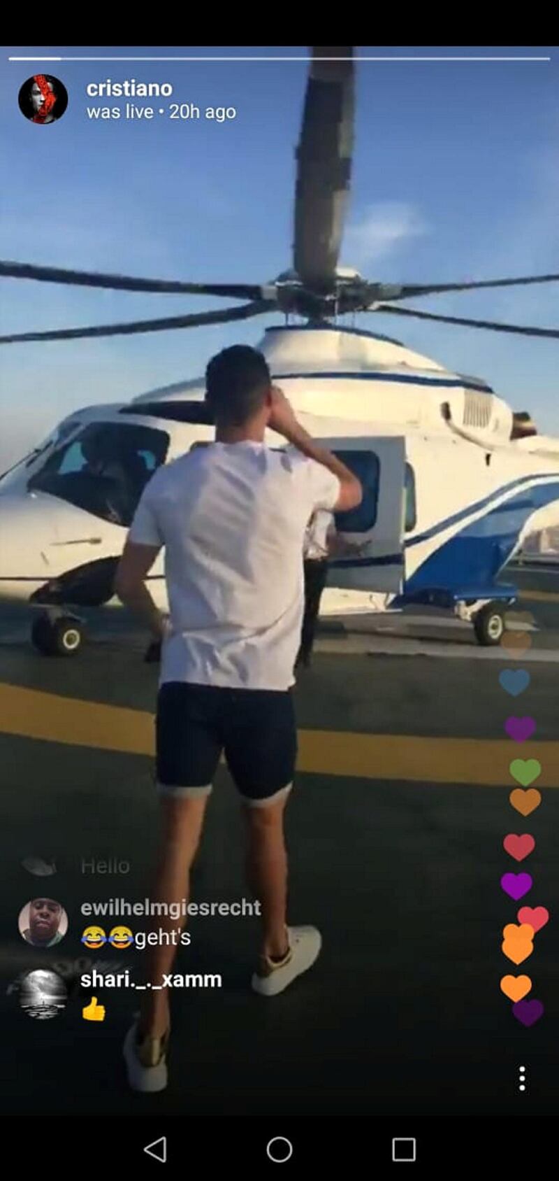 Ronaldo makes his way to the helicopter. Courtesy cristiano / Instagram