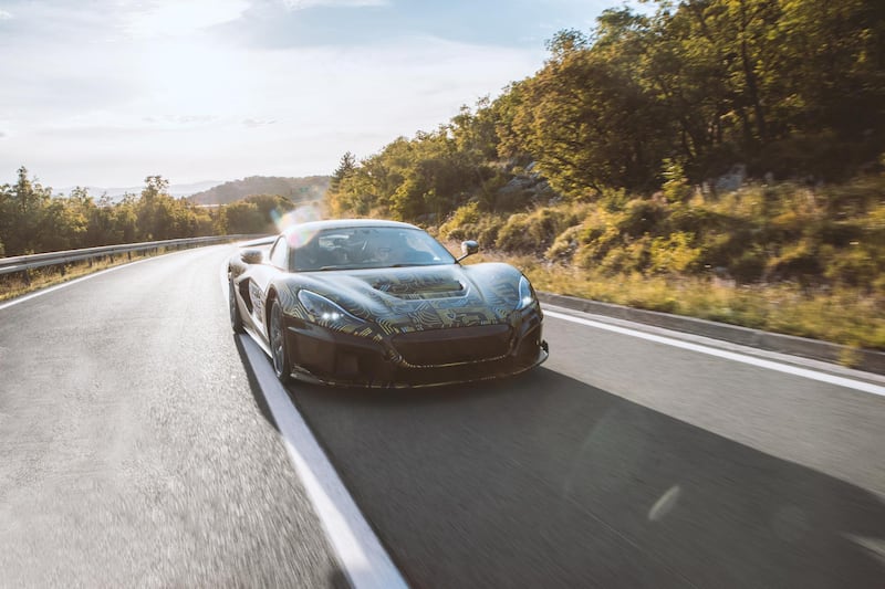 A rendering of the Rimac C-Two on the road. When it is released the car will be the fastest electric production car in the world. Courtesy: Rimac Autmobili