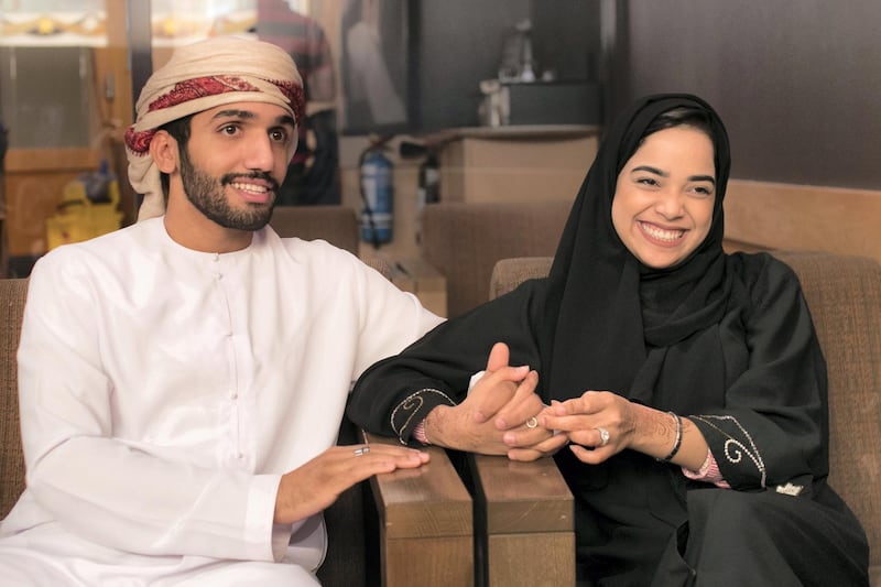 DUBAI, UNITED ARAB EMIRATES - MAY 23, 2018. 

Emirati anchors, Mashael Al Shehhi and her husband, Ahmad Khamis.

The couple were summoned by Fujairah Police earlier this month, after a video of their wedding celebration circulated and the public complained stating that the video "shows behaviour contrary to the customs and traditions of the UAE".

(Photo by Reem Mohammed/The National)

Reporter: Shareena Al Nowais
Section: NA