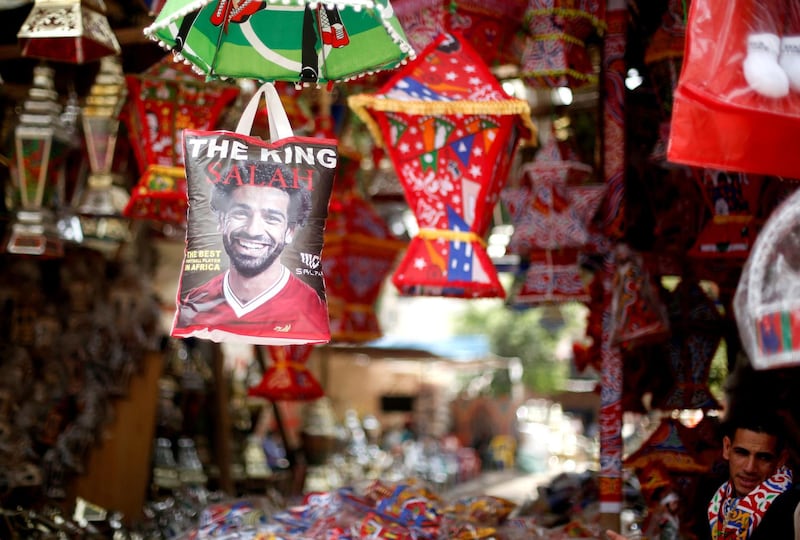 A plastic shopping bag bearing the image of Liverpool's Egyptian footballer Mohamed Salah, is seen at a market, before the beginning of the holy fasting month of Ramadan in Cairo, Egypt. Amr Abdallah Dalsh / Reuters