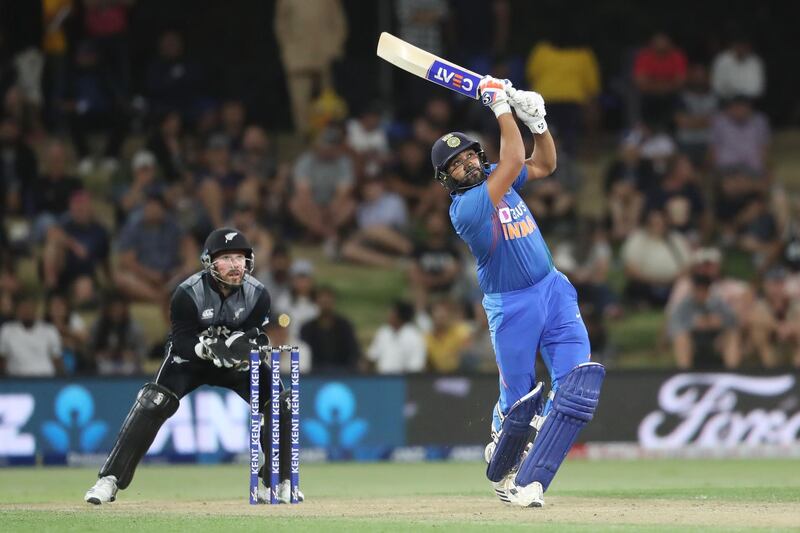 India’s Rohit Sharma goes on the attack against New Zealand. AFP