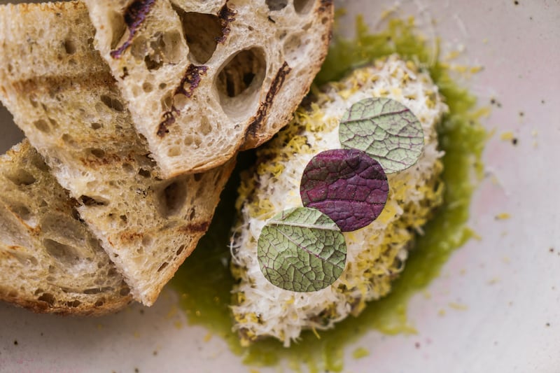 Beef garum tartare at Teible is made from brined beef fermented for 60 days; 'last summer’s' kohlrabi, cured egg yolks fermented for 14 days and 80-day fermented bread shoyu. Photo: Teible  