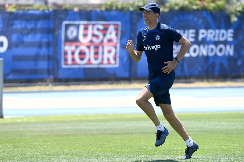 Chelsea manager homas Tuchel during the training session at Drake Stadium UCLA Campus in Los Angeles. 