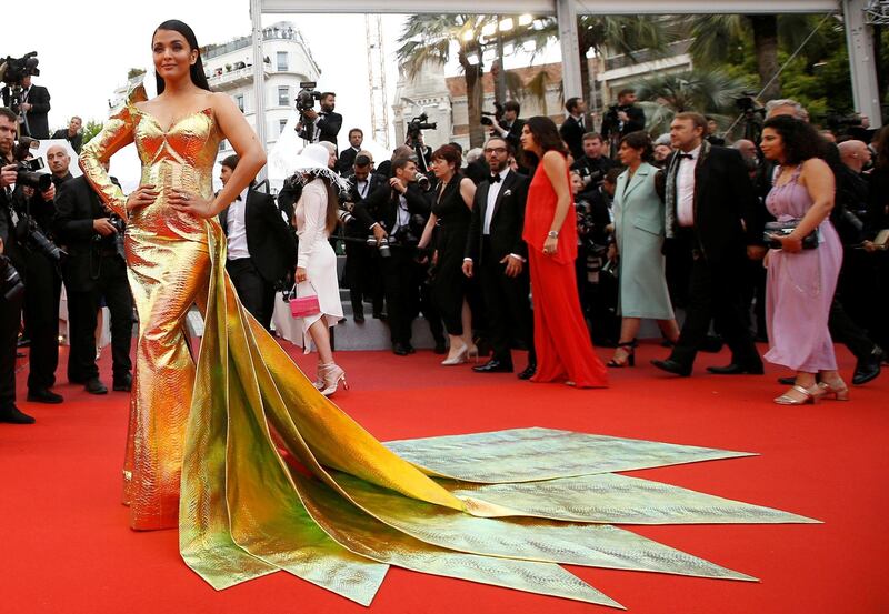 Aishwarya Rai Bachchan wears Jean-Louis Sabaji to the screening of 'A Hidden Life' at the Cannes Film Festival on May 19, 2019. Reuters