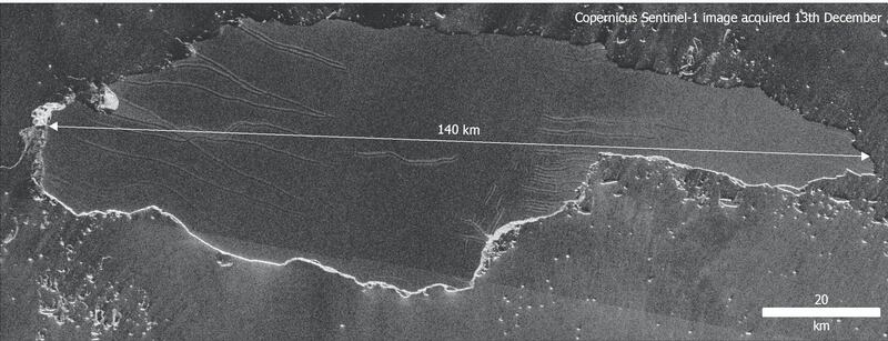 Latest satellite image of the A68a iceberg. British Antarctic Survey