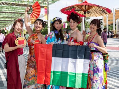 Japanese pavilion staff celebrate National Day at Expo 2020 Dubai. Victor Besa / The National