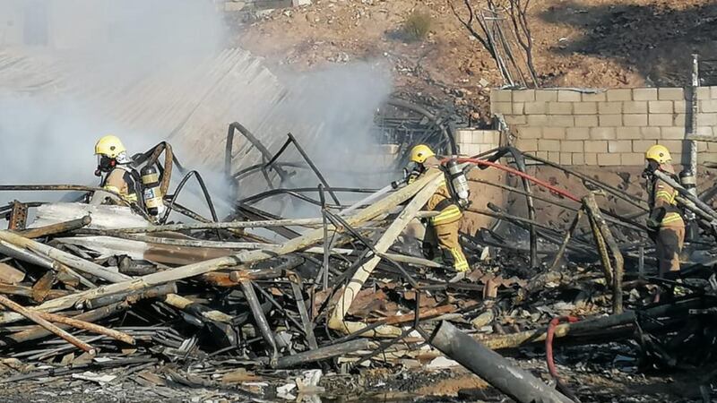 Three shops were destroyed after a fire broke out at Fujairah's Friday Market. Courtesy: Fujairah Civil Defence 