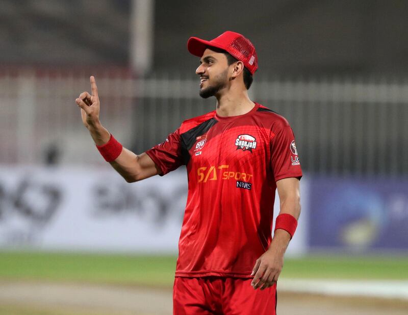 Sharjah, United Arab Emirates - Reporter: Paul Radley. Sport. Cricket. Sharjah's Khalid Shah. The second season of the Emirates D10, Fujairah v Sharjah. Wednesday, March 24th, 2021. Sharjah. Chris Whiteoak / The National