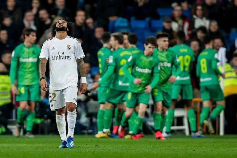 Dejected Real Madrid player Marcelo during the game. AP