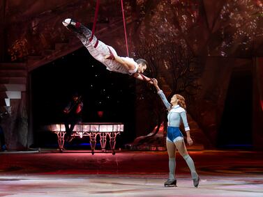 Crystal, which is showing in Abu Dhabi, combines ice skating with traditional circus elements. Photo: Cirque du Soleil