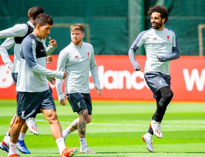 Liverpool's Mohamed Salah attends his team's training session at Melwood. EPA