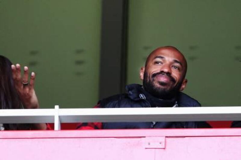 LONDON, ENGLAND - DECEMBER 31:  Former Arsenal player Thierry Henry of the New York Red Bulls is seen in the grandstand during the Barclays Premier League match between Arsenal and Queens Park Rangers at the Emirates Stadium on December 31, 2011 in London, England.  (Photo by Clive Mason/Getty Images)